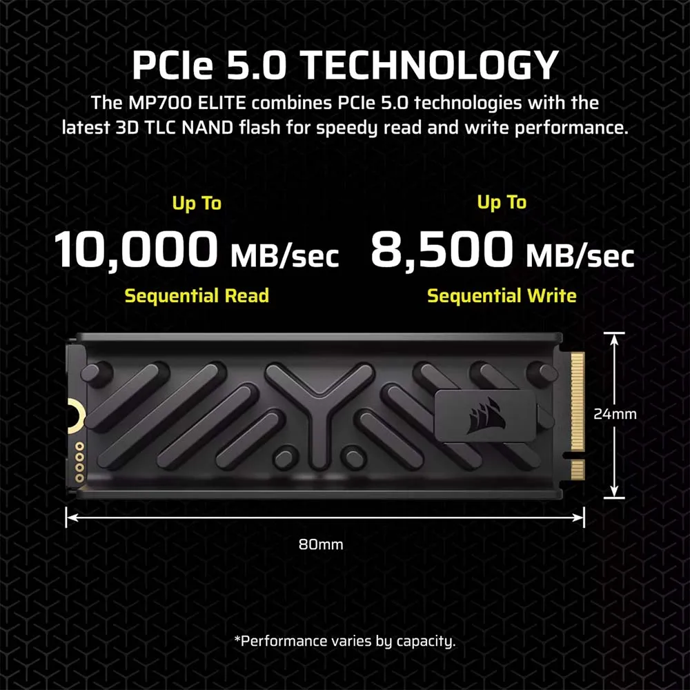 CORSAIR MP700 ELITE 4TB PCIe Gen5x4 NVMe M.2 SSD with Heatsink