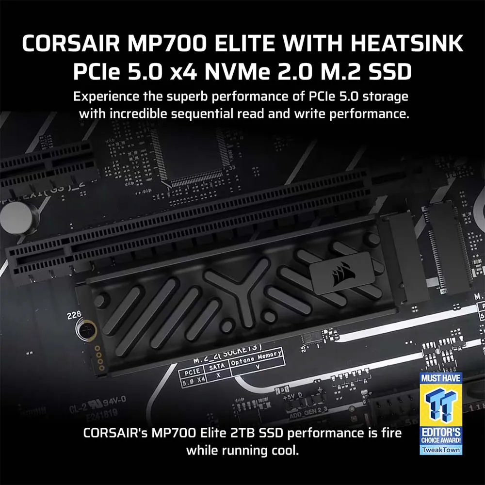 CORSAIR MP700 ELITE 4TB PCIe Gen5x4 NVMe M.2 SSD with Heatsink