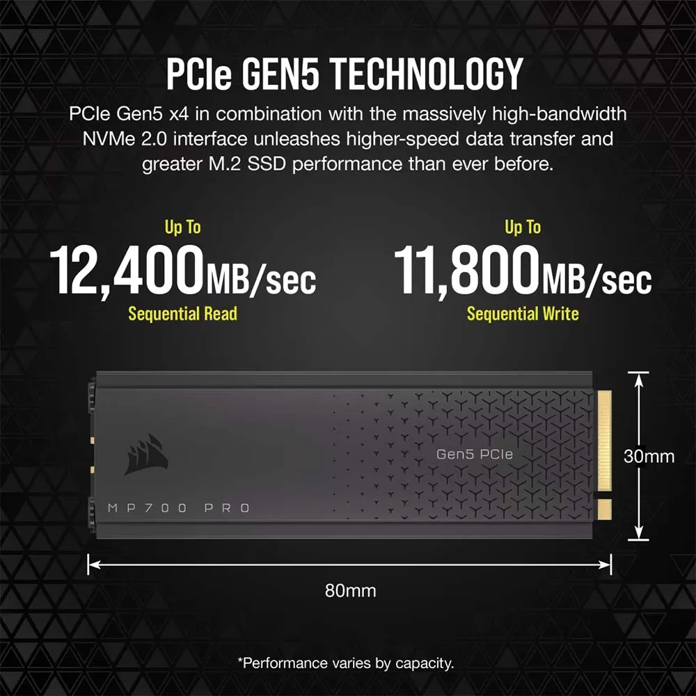 CORSAIR MP700 Pro 4TB PCIe Gen 5x4 NVMe M.2 SSD with Cooler