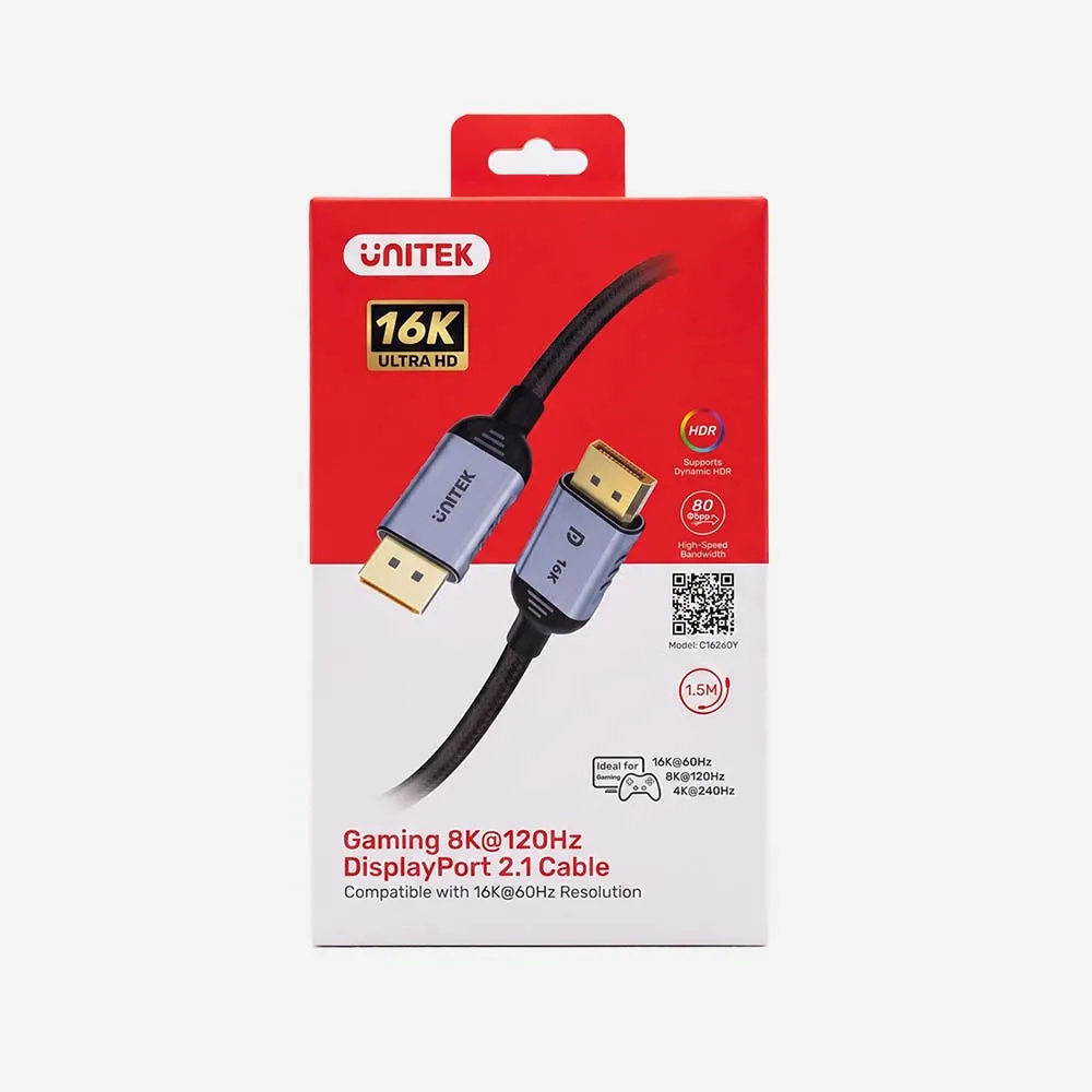 UNITEK C1626GY01-1.5M Gaming 8K@120Hz DisplayPort 2.1 Cable