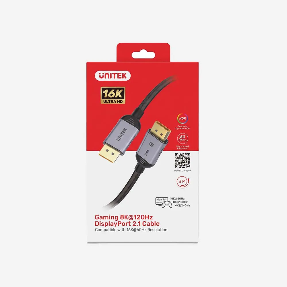 UNITEK C1626GY01-3M Gaming 8K@120Hz DisplayPort 2.1 Cable