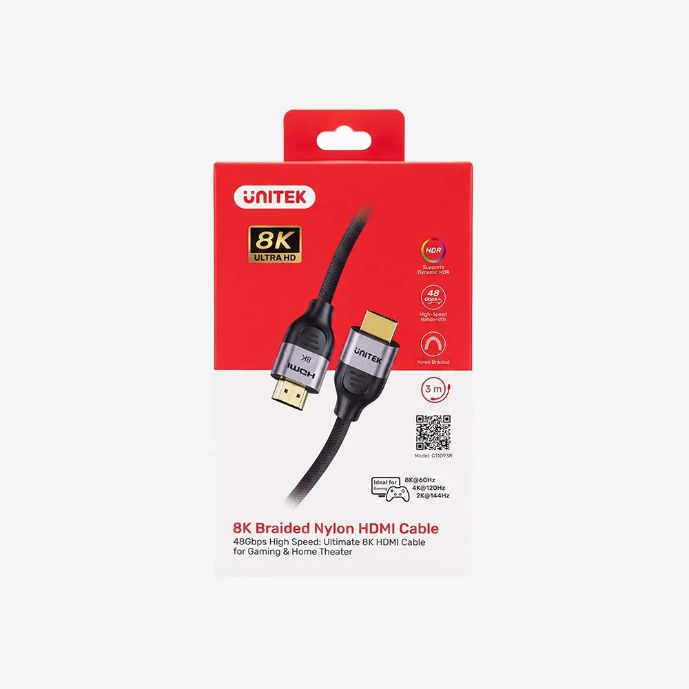 UNITEK C11093RGY01-3M 8K Braided Nylon HDMI Cable