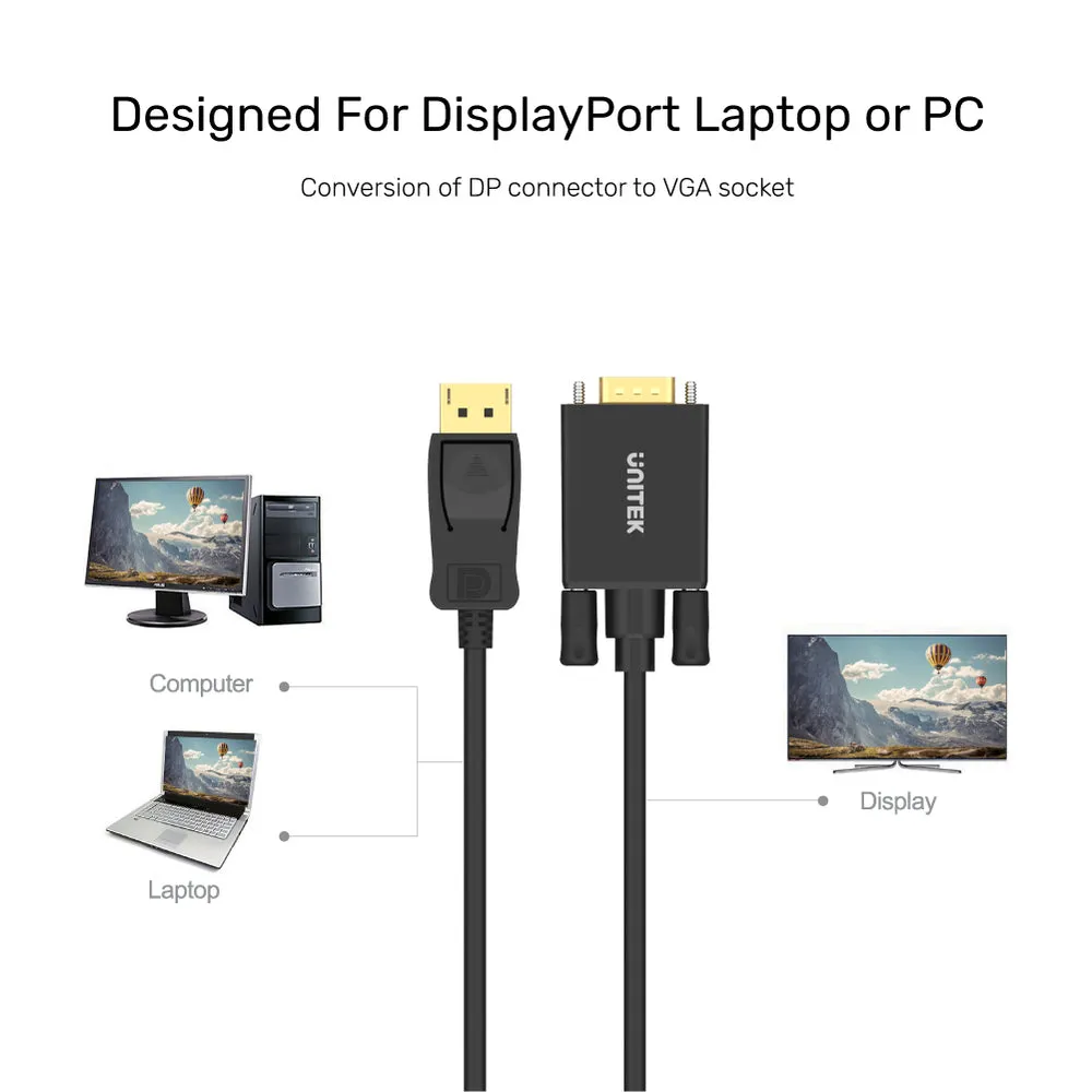 UNITEK Y-5118F DisplayPort to VGA Cable Male Cable