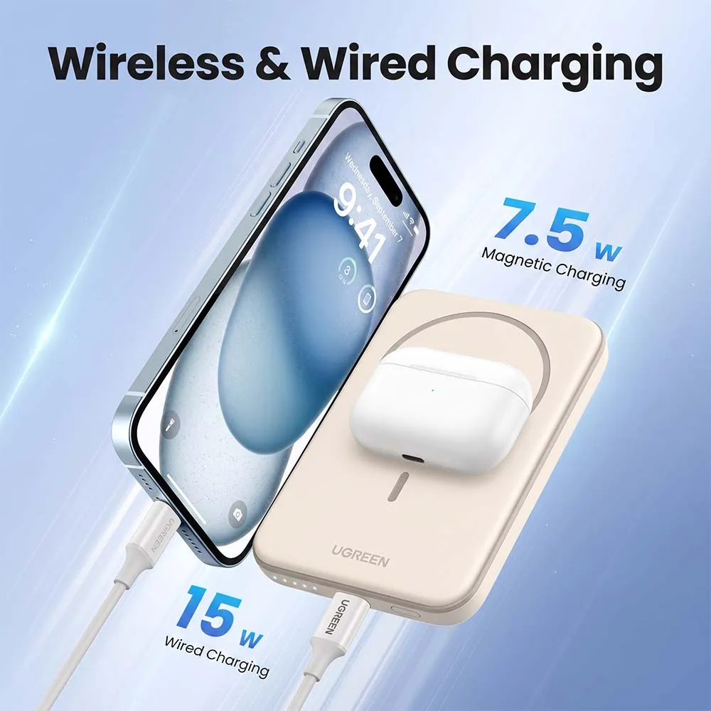 UGREEN 25207 5000mAh 15W Magnetic Wireless Power Bank Beige