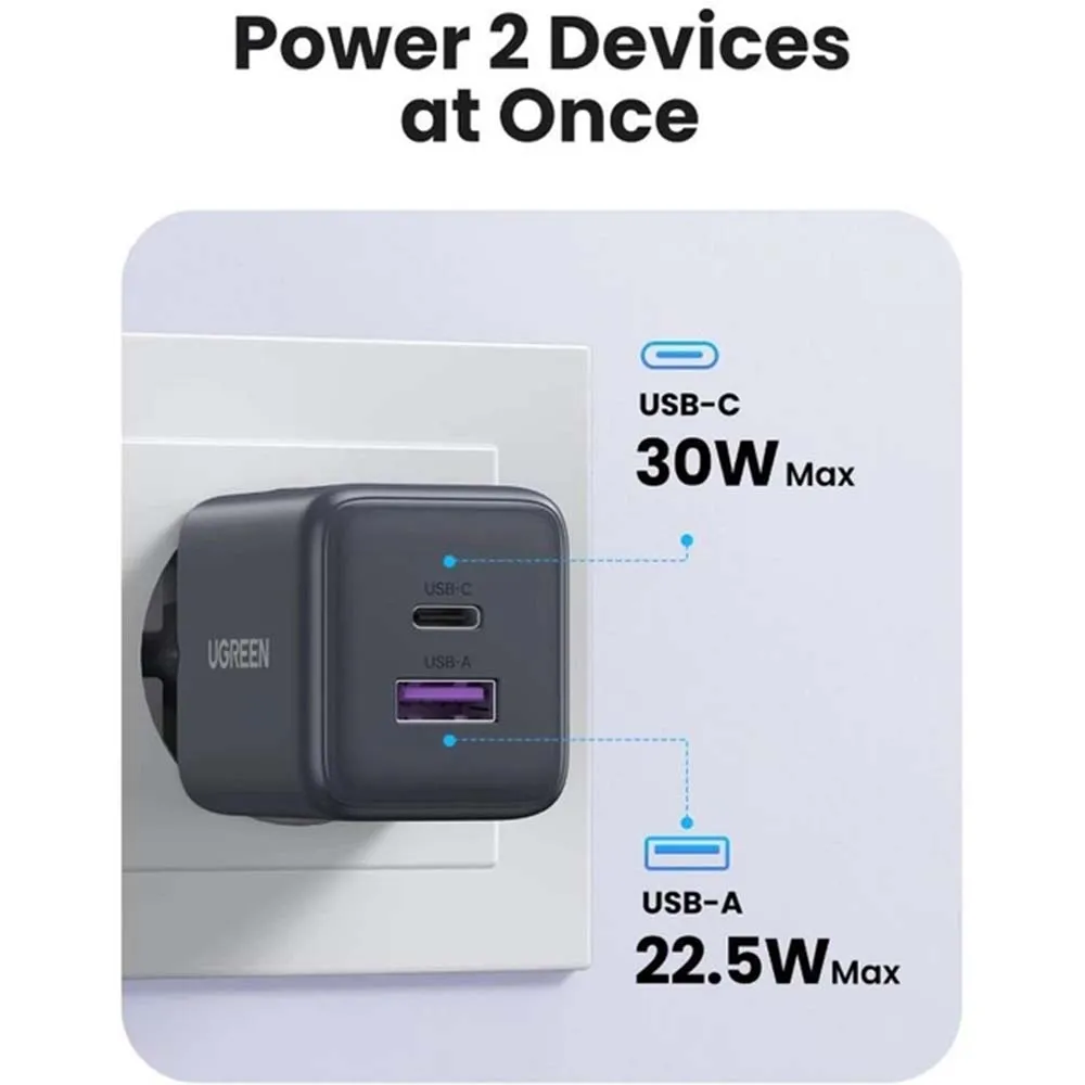 UGREEN 65014 30W 2-Port GaN Fast Charger Black EU