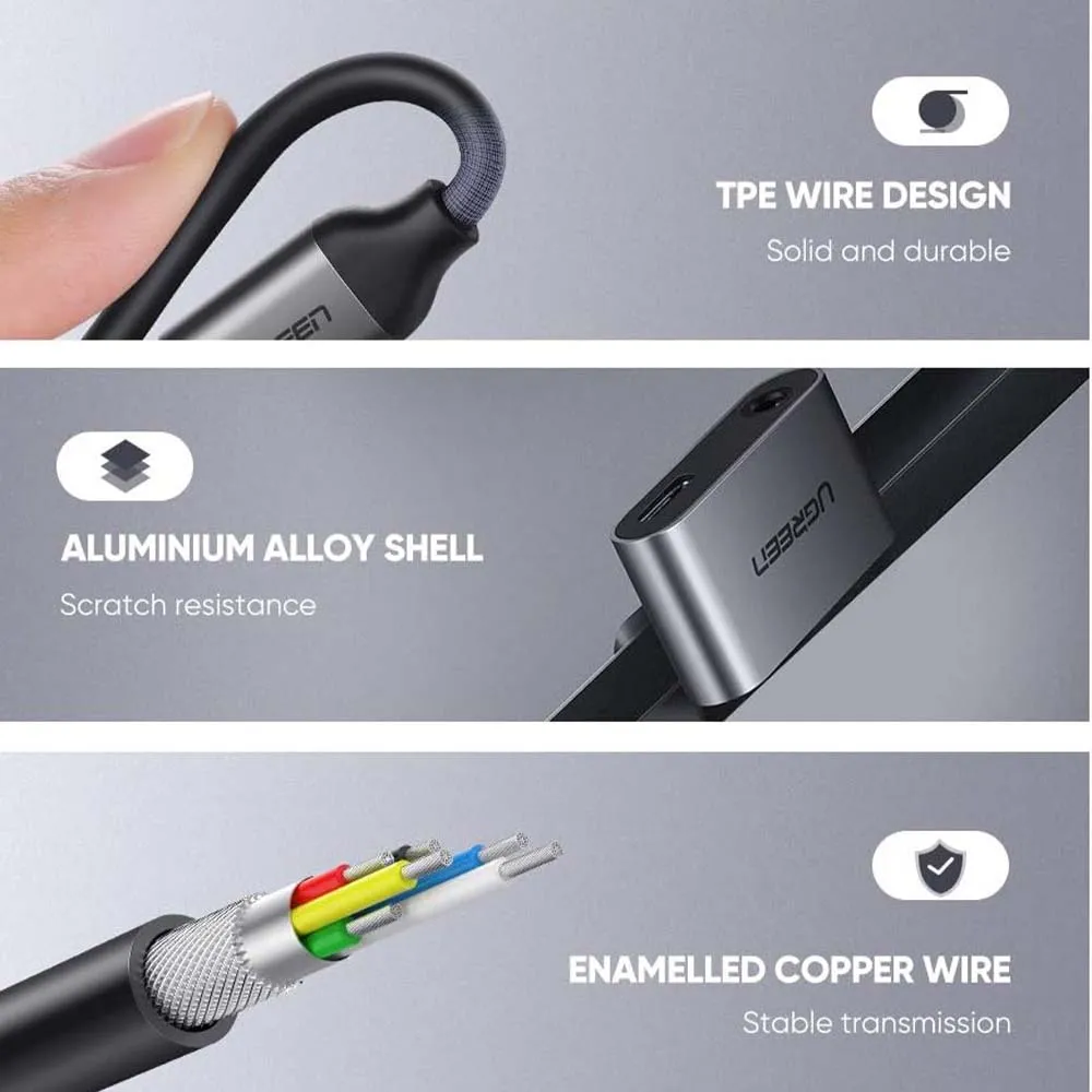 UGREEN 50596 2-in-1 USB-C to 3.5mm Headphone & USB-C Charging Adapter