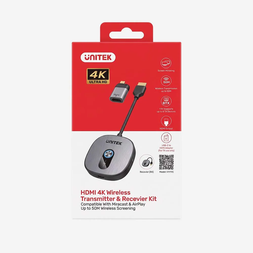 UNITEK V1717CBK01 4K Wireless HDMI Transmitter and Receiver Kit
