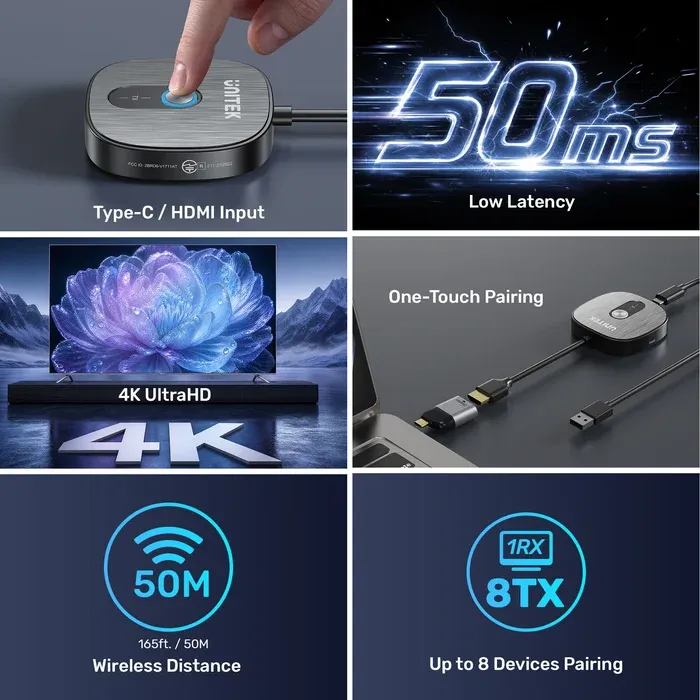 UNITEK V1717CBK01 4K Wireless HDMI Transmitter and Receiver Kit