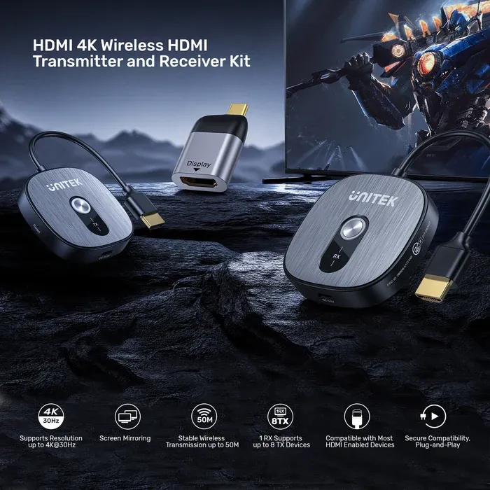UNITEK V1717CBK01 4K Wireless HDMI Transmitter and Receiver Kit