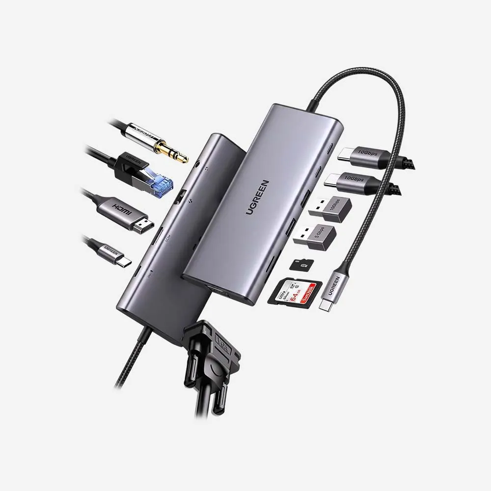 [45520] موزعات USB ومحطات التوصيل – UGREEN 45520 11 in 1 USB-C Docking Station 4K@60Hz HDMI 100W PD Gigabit Ethernet