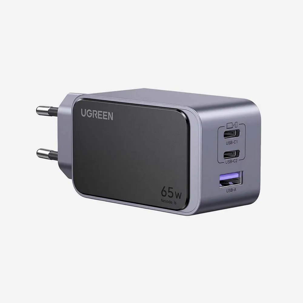 الشواحن – UGREEN 35042 Nexode 65W GaN Fast Wall Charger with Power Delivery 2x USB-C, 1x USB-A
