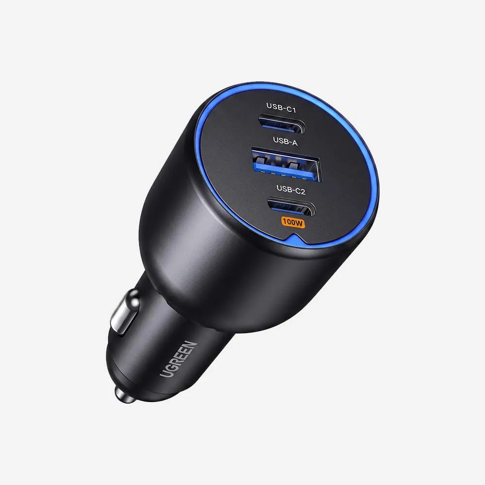 شواحن وملحقات السيارة – UGREEN 35025 130W Car Charger 2-Port USB-C & 1-Port USB-A Fast Charging Adapter Black