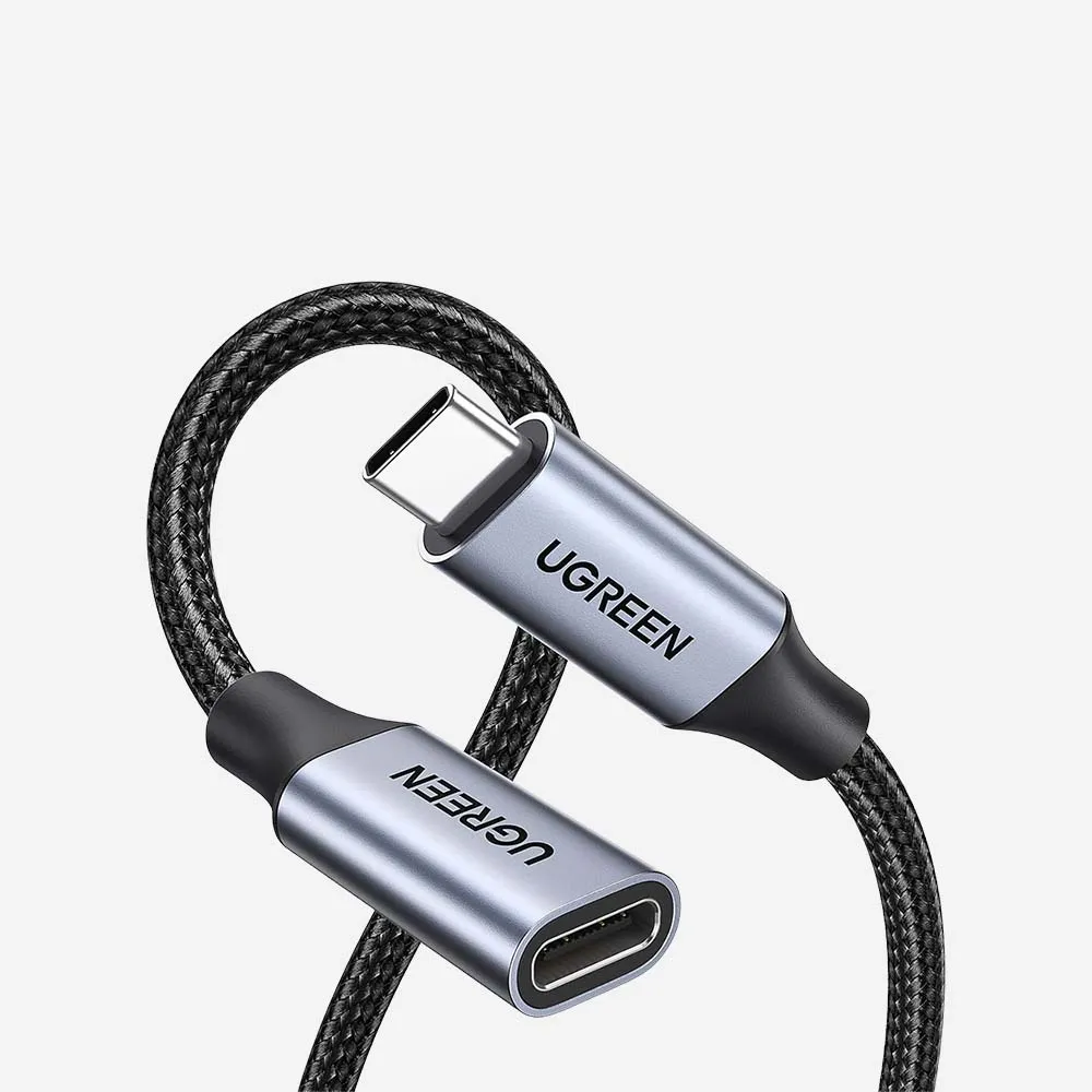كابلات USB – UGREEN 30205 USB-C Male to USB-C Female 1m Extender Braided Cable Gray