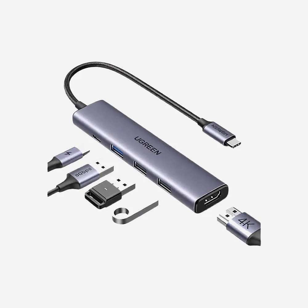موزعات USB ومحطات التوصيل – UGREEN 15596 USB-C to HDMI+3*USB 3.0 A+PD Power 5 in 1