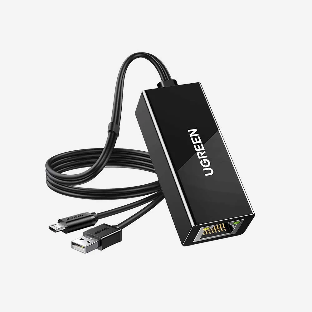 [30985] المحولات – UGREEN 30985 USB Ethernet Adapter Micro USB-Connector USB 2.0 Power Cable for Power Supply TV Stick Black