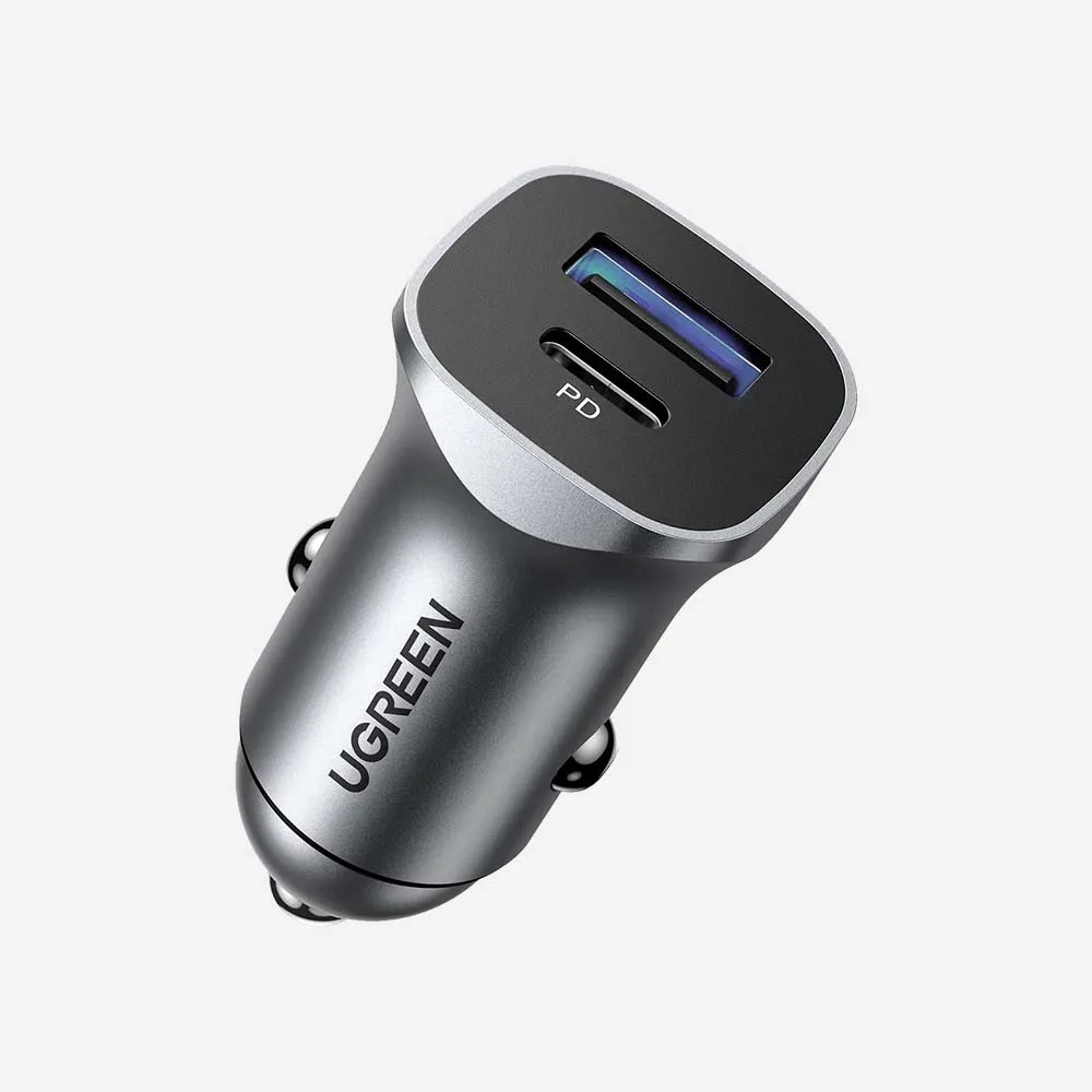 [30780] شواحن وملحقات السيارة – UGREEN 30780 24W Dual Port USB-C Car Charger Fast Charging Adapter Gray