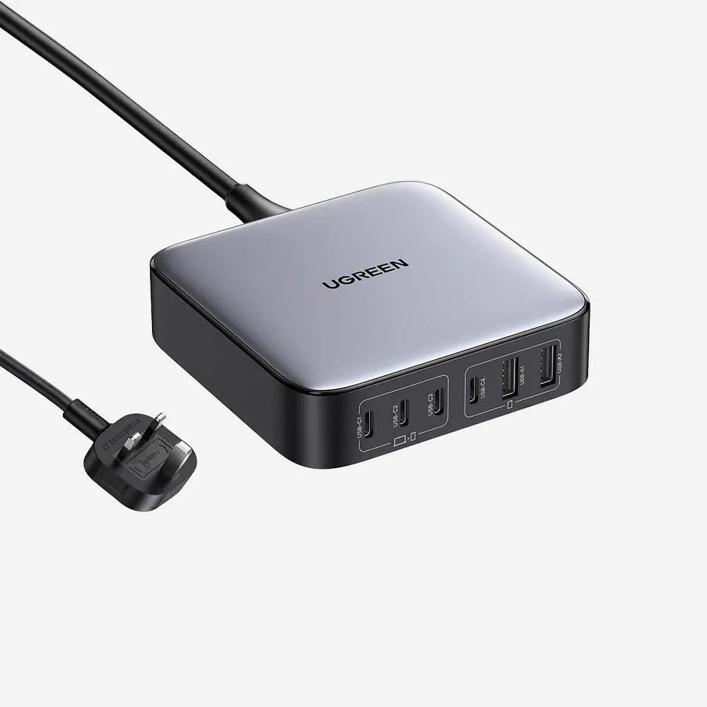 الشواحن – UGREEN 40914 Nexode CD271 200W GaN Desktop Fast Charger with Power Delivery 4x USB-C 2x USB-A