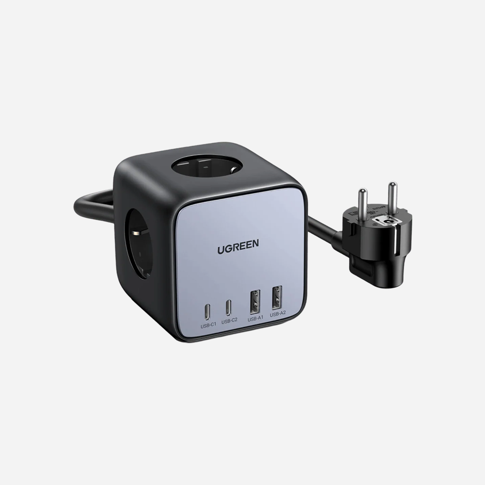 الشواحن – UGREEN 60113 65W GaN Desktop Charger with Power Delivery 3 AC Outlets, 2x USB-C, 2x USB-A