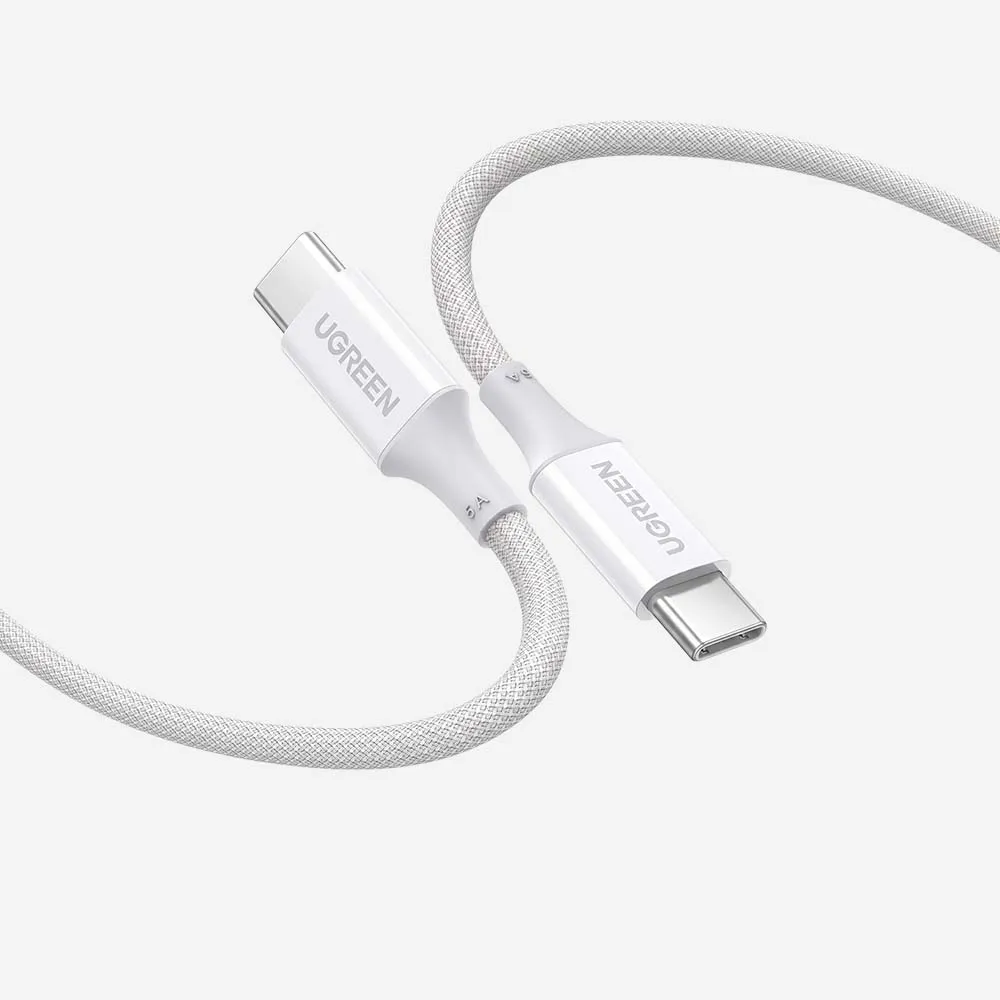 UGREEN 15367 US557 USB-C to USB-C 100W PD Fast Charging Silicone Braided Cable 1m White