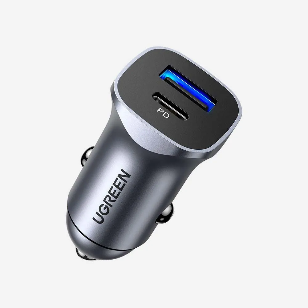 [40858] شواحن وملحقات السيارة – UGREEN 40858 CD130 30W Car Charger Dual Port USB-A + USB-C PD Gray