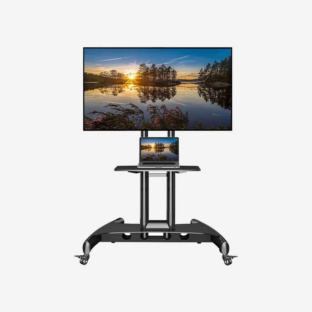 [AVA1500-60-1P] North Bayou AVA1500-60-1P TV Cart – Mobile TV Stand with Wheels, Adjustable Height, Fits 32–75 Inch Screens, Black