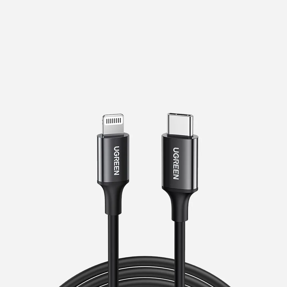[60751] كابلات الموبايل – UGREEN 60751 USB-C To Lightening Cable M/M Nickel Plating ABS Shell 1m Black