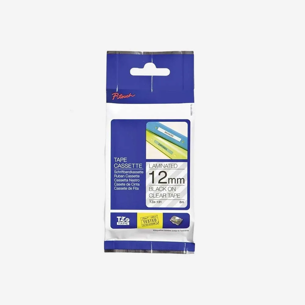 طابعات الباركود والملصقات – Ribbon Brother Tape-12mm-TZ2-131 Black on Clear-Copy