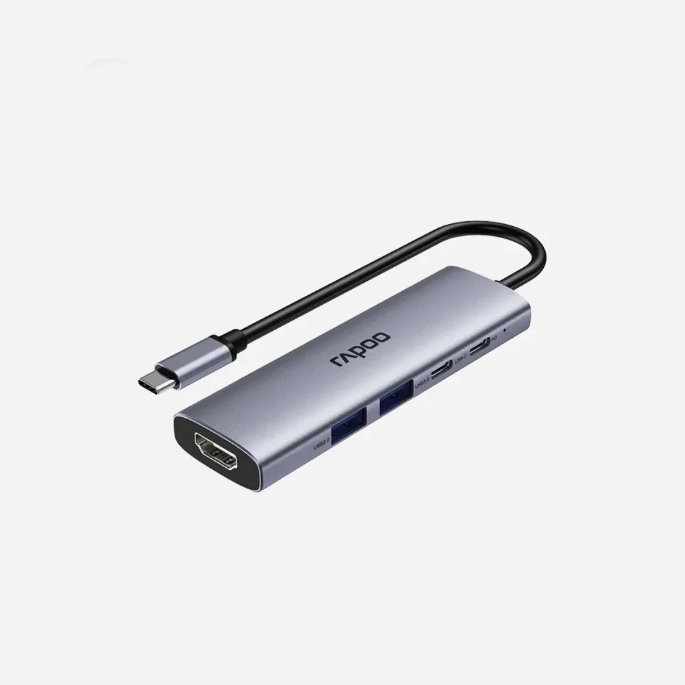 موزعات USB ومحطات التوصيل – Rapoo XD51 USB-C 5 in 1 Multifunction Docking Station Silver Grey