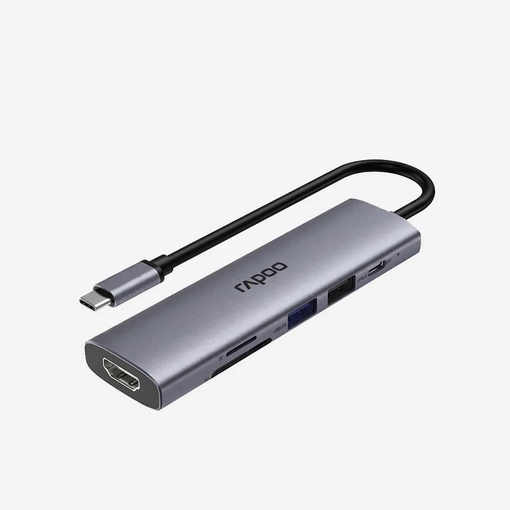 موزعات USB ومحطات التوصيل – Rapoo XD61 USB-C 6 in 1 Multifunction Docking Station Silver Grey