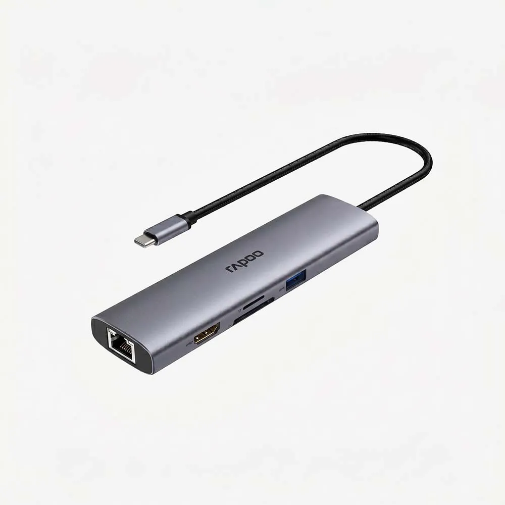 موزعات USB ومحطات التوصيل – Rapoo XD71 USB-C 7 in 1 Multifunction Docking Station Silver Grey