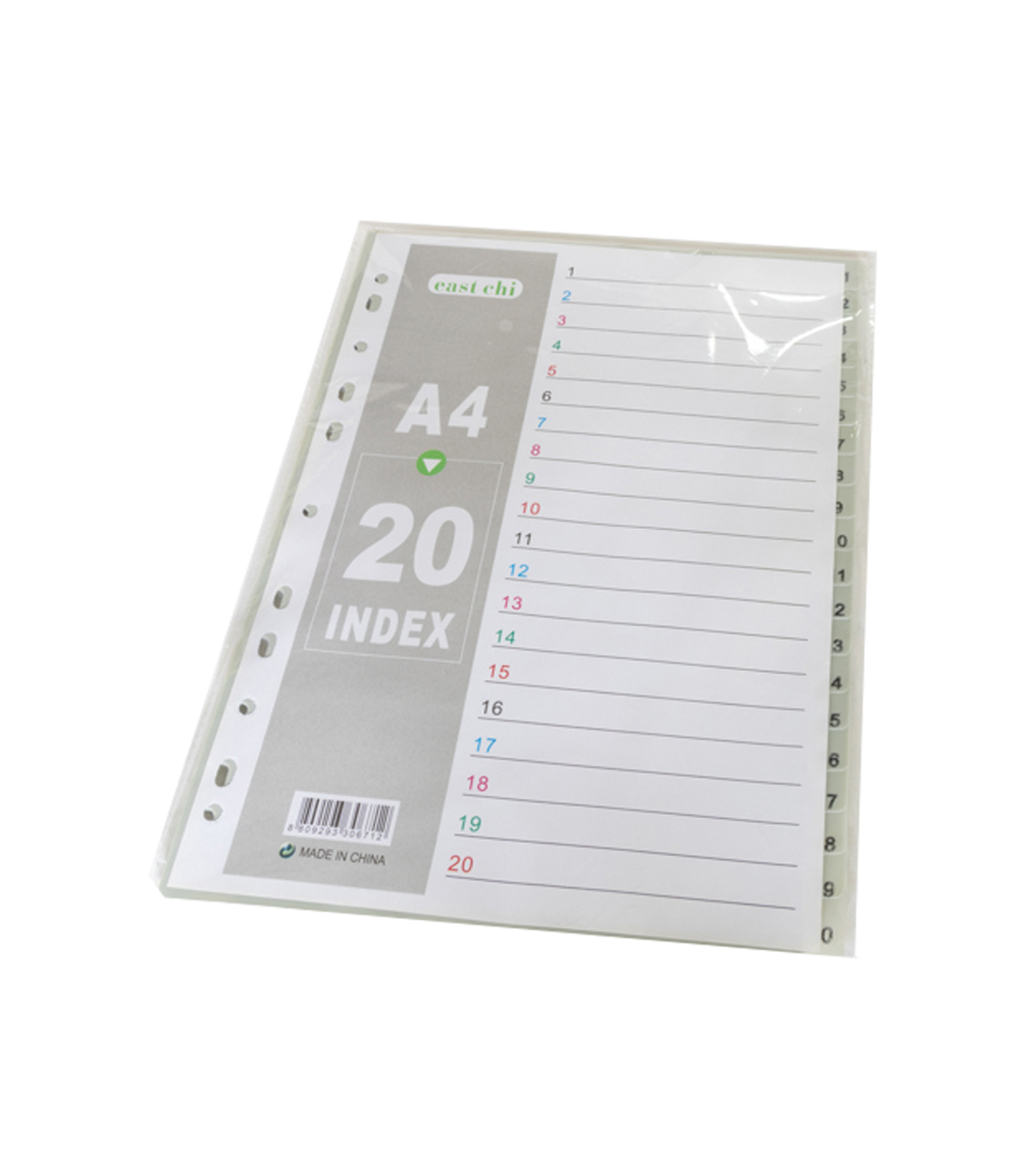 [8809293306712] فواصل ملفات – A4 Gray divider Plastic - 20 sections (رمادي)