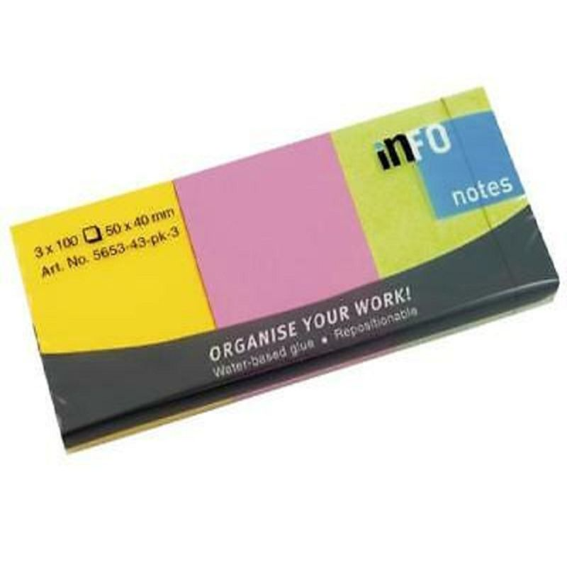 [4044355777770] أوراق لاصقة – INFO Sticky Notes 50 X 40 MM (ألوان متنوعة)