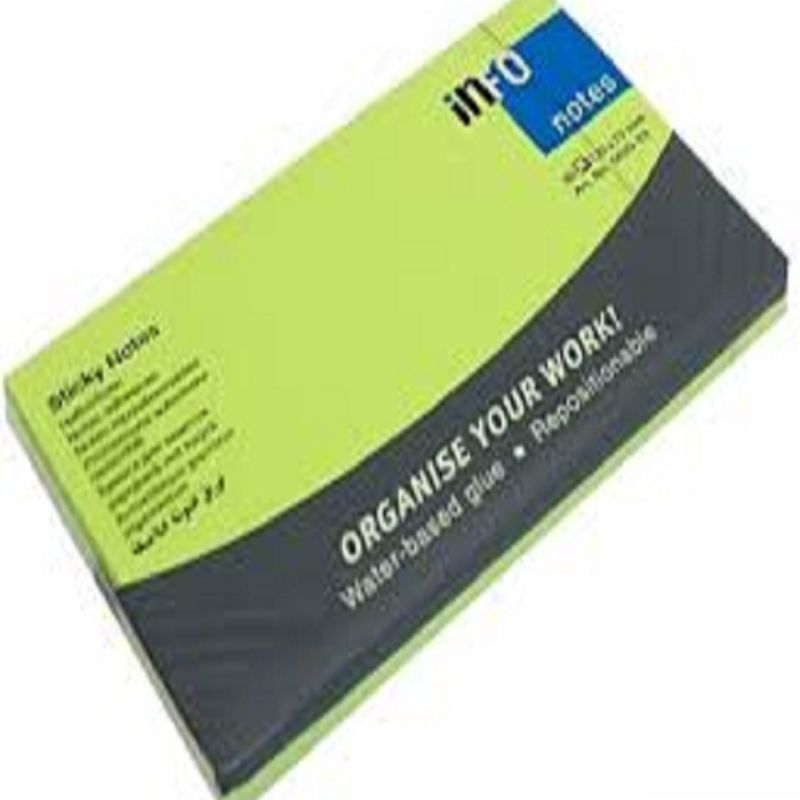 [4011169655334] أوراق لاصقة – INFO Sticky Notes 75 X 125 MM (Neon Green)