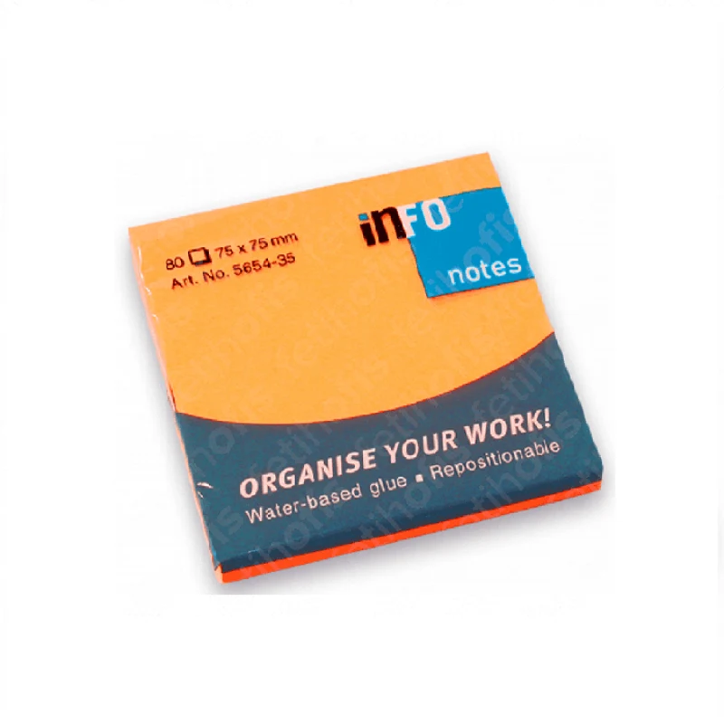 [4011169654351] أوراق لاصقة – INFO Sticky Notes 75 X 75 MM (Neon Orange)