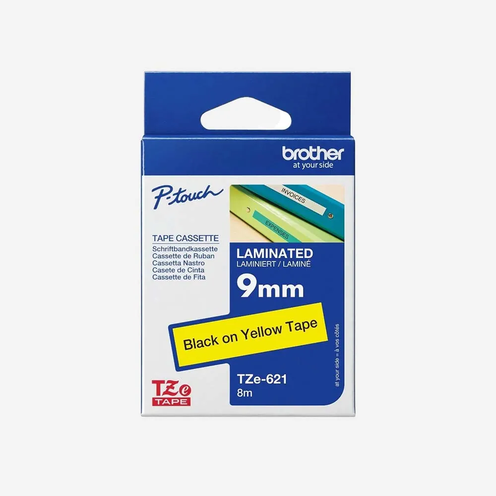 طابعات الباركود والملصقات – Ribbon Brother TZe-621 Tape 9mm Black On Yellow Org
