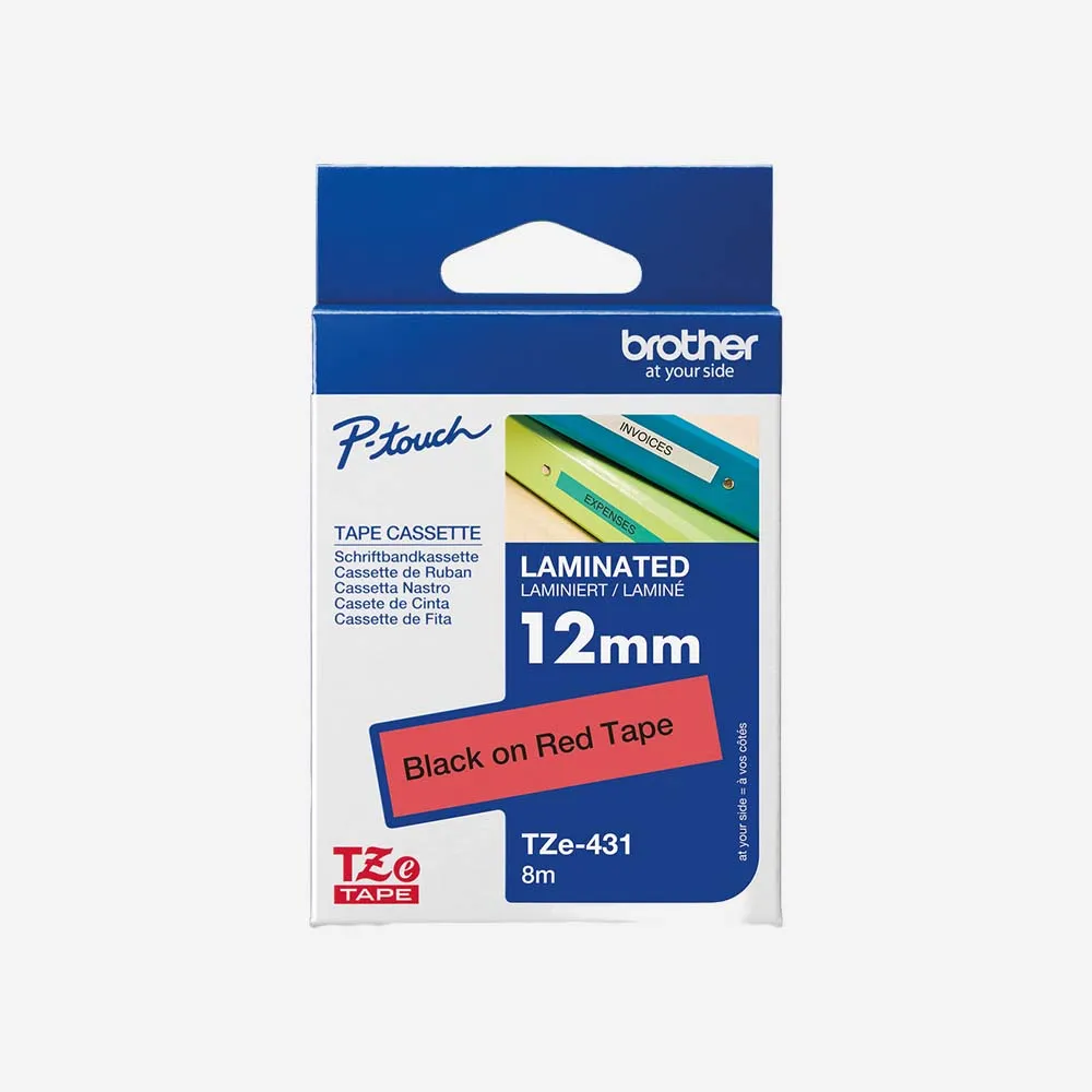 [TZe-431] طابعات الباركود والملصقات – Ribbon Brother TZe-431 Tape 12mm Black On Red Org