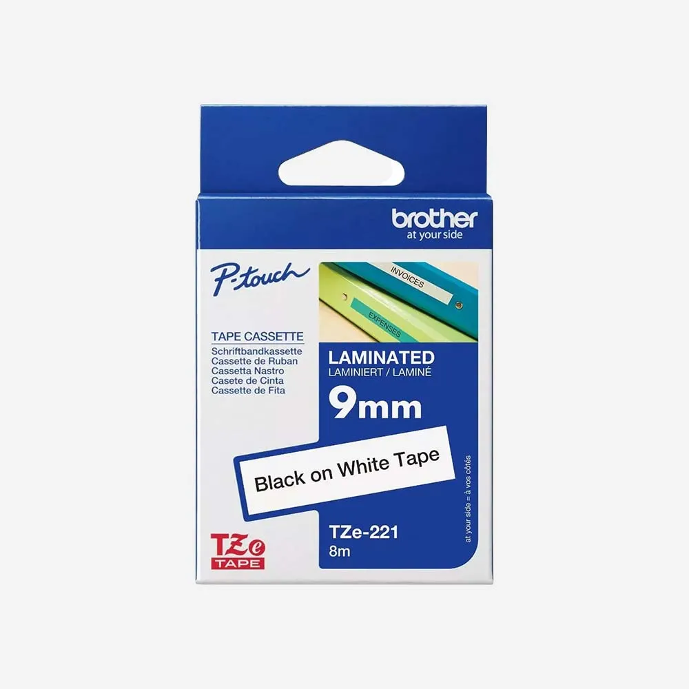 [TZe-221] طابعات الباركود والملصقات – Ribbon Brother TZe-221 Tape 9mm Black On White Org