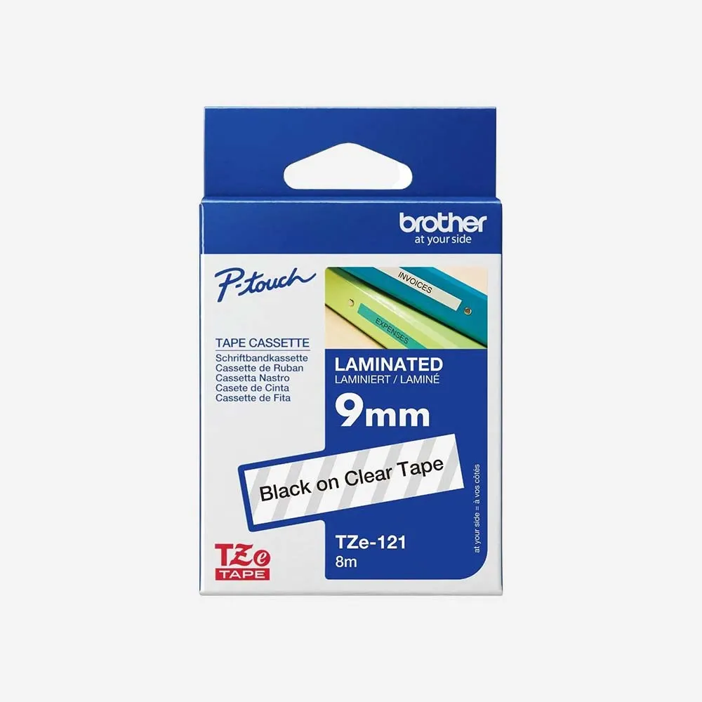 طابعات الباركود والملصقات – Ribbon Brother TZe-121 Tape 9mm Black On Clear Org