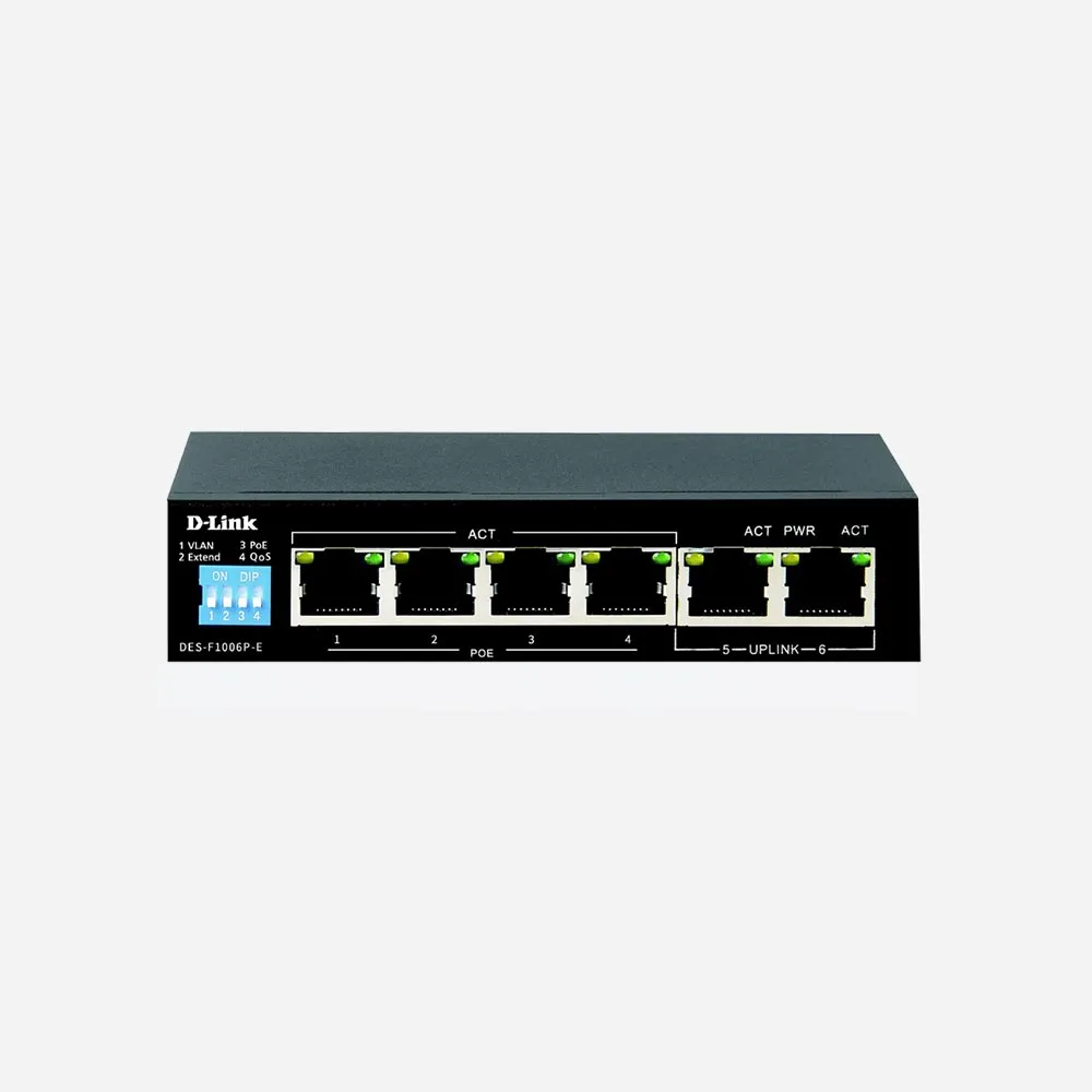 [DES-F1006P-E] سويتشات – D-Link DES-F1006P-E 6-Port 10/100 Long Range PoE+ Surveillance Switch