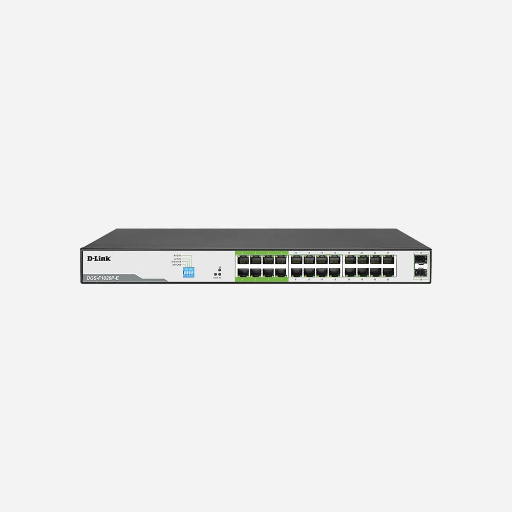 [DGS-F1026P-E] سويتشات – D-Link DGS-F1026P-E 24GE PoE + 2 SFP Ports 250m PoE Switch