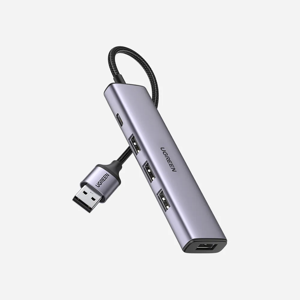 [20805] موزعات USB ومحطات التوصيل – UGREEN 20805 CM473 5-in1 1-Port USB-C to 4-Port USB-A Hub Adapter Gray